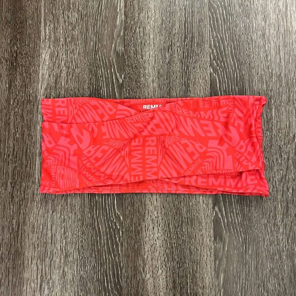 🍉 NWT Remmie by Riley Crossed Bandeau Bikini‎ Top Watermelon Pink Size XL Plus - Picture 6 of 7